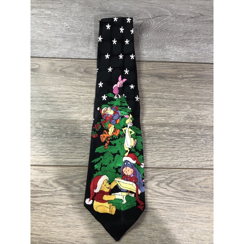 Disney Winnie the Pooh Christmas Tie Mens OS Black Excellent Silk Holiday Tigger